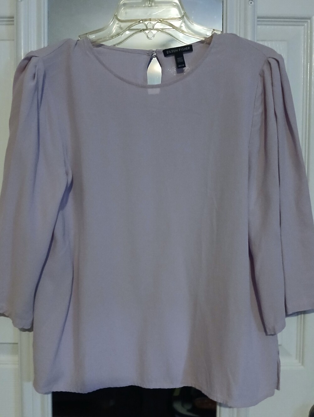 Eileen Fisher Soft Lavender Round-Neck Blouse with 3/4 Puff Sleeves